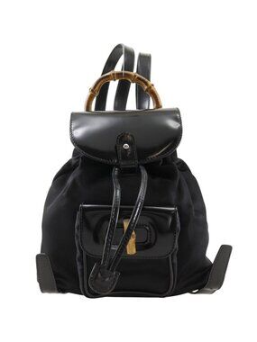 Gucci Bamboo Vintage 003 Nylon Canvas Enamel Black Backpack